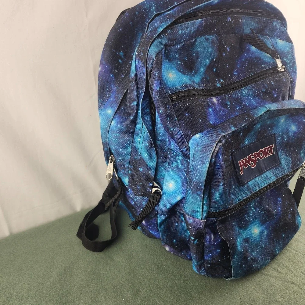 JanSport XL Big Student Laptop Backpack Cosmic Galaxy Blue Cyberspace Dimensions